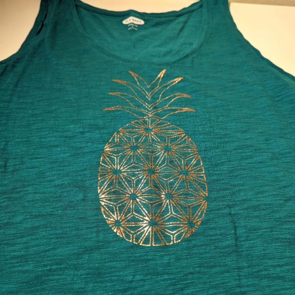 Old Navy tank top, green with gold pineapple, Large